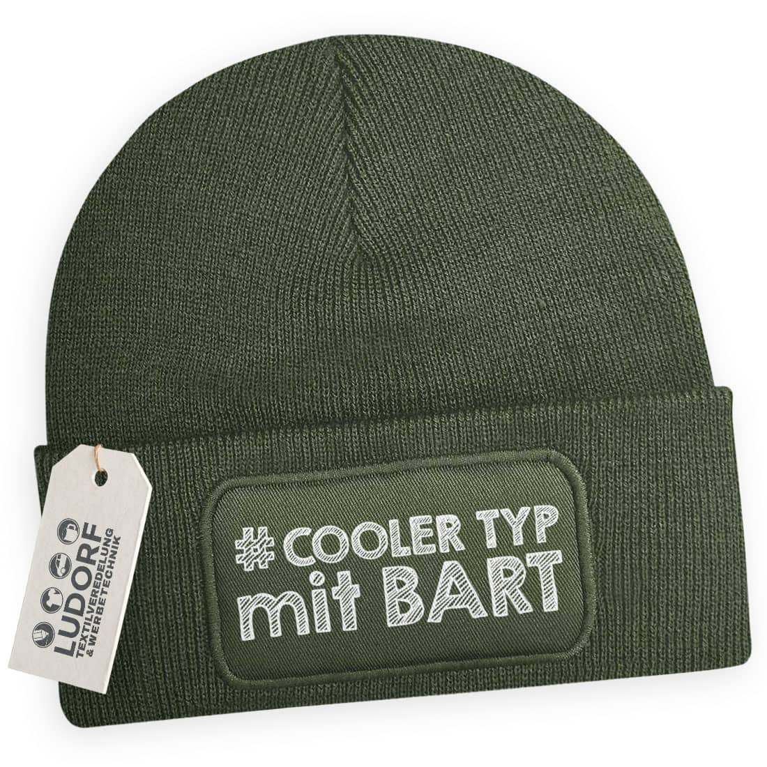 Männer Wintermütze Olivgrün – Motiv Cooler Typ mit Bart