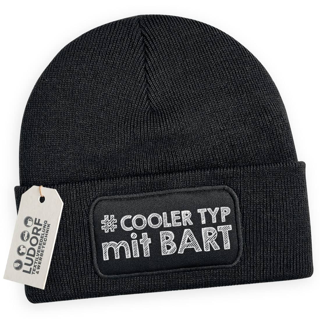 Männer Wintermütze Schwarz – Motiv Cooler Typ mit Bart