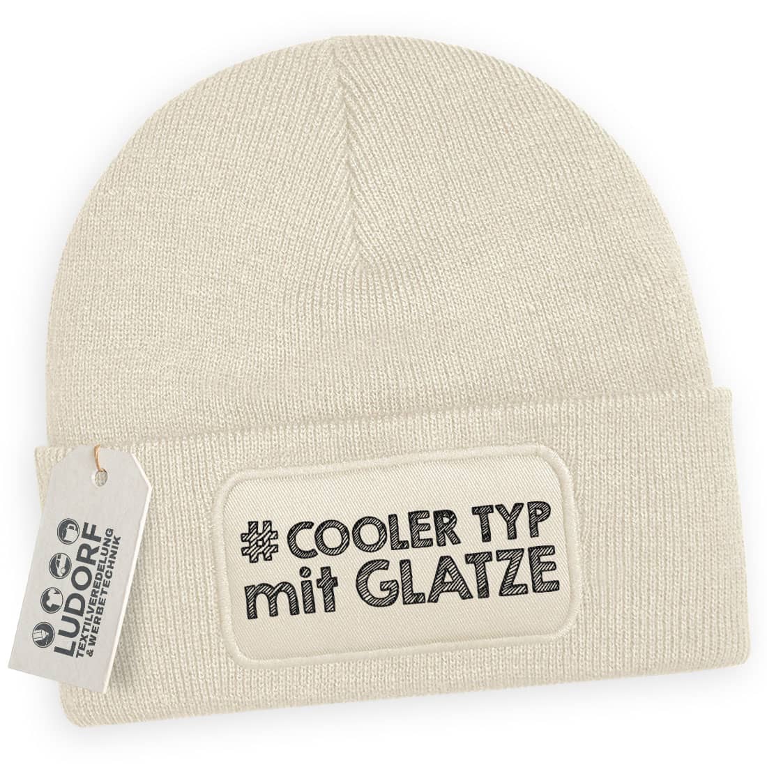 Männer Wintermütze Beige – Motiv Cooler Typ mit Glatze