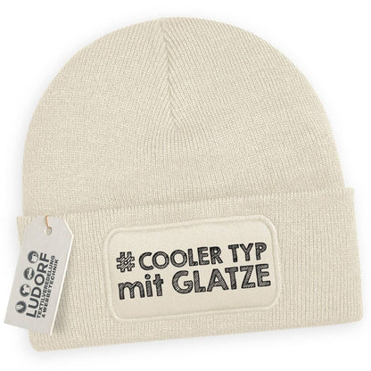 Männer Wintermütze Beige – Motiv Cooler Typ mit Glatze