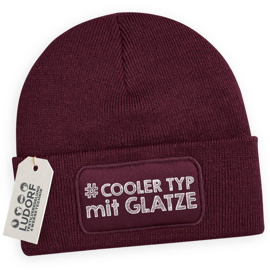Männer Wintermütze Burgundy – Motiv Cooler Typ mit Glatze