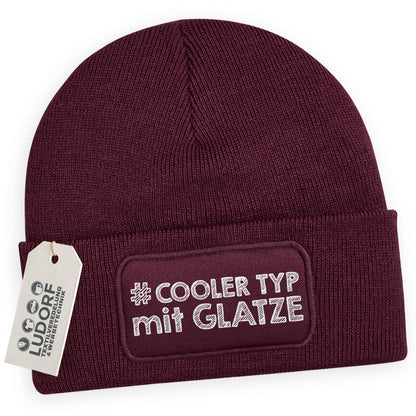Männer Wintermütze Burgundy – Motiv Cooler Typ mit Glatze