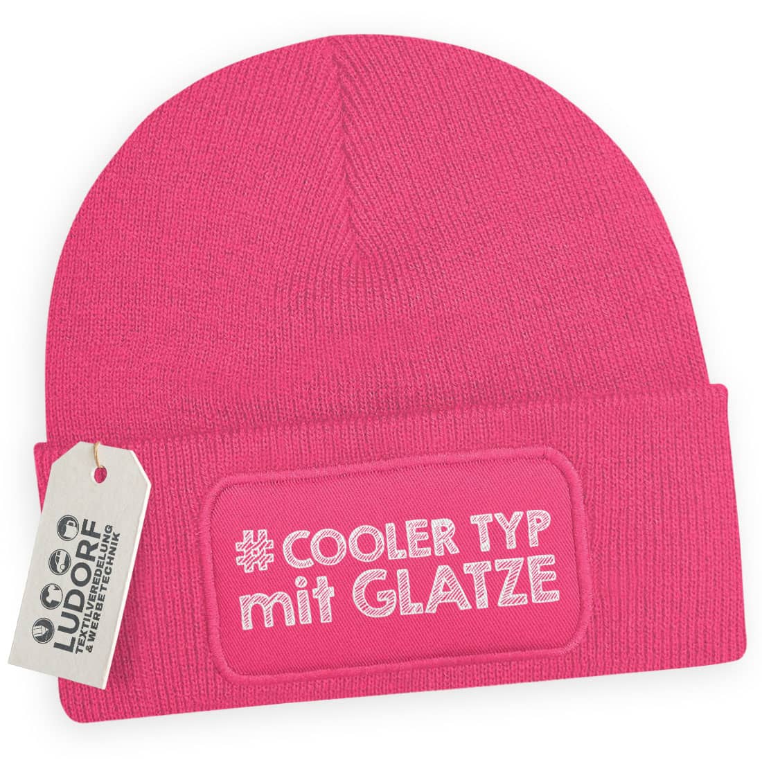 Männer Wintermütze Fuchsia – Motiv Cooler Typ mit Glatze