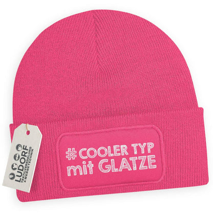 Männer Wintermütze Fuchsia – Motiv Cooler Typ mit Glatze