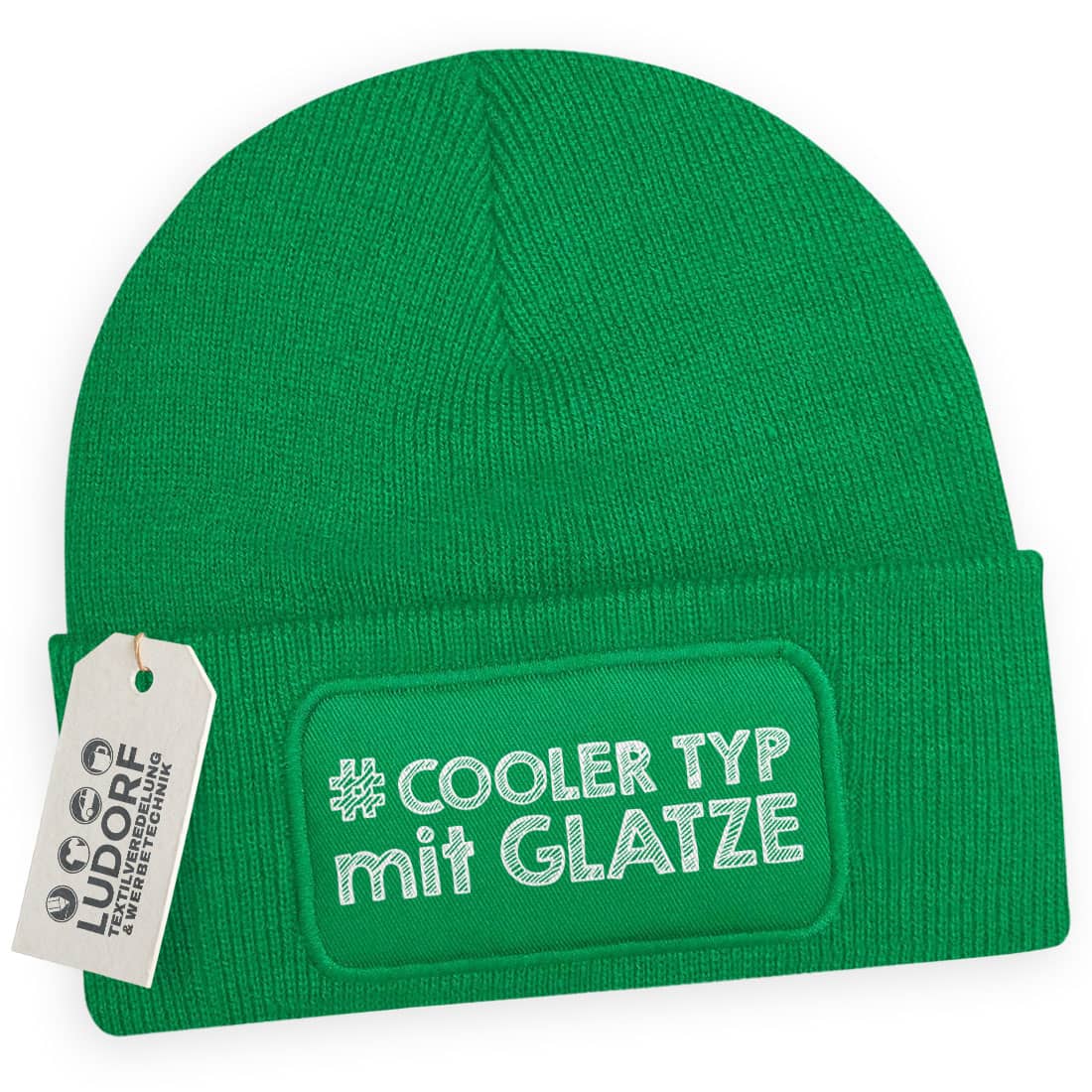 Männer Wintermütze Grün – Motiv Cooler Typ mit Glatze