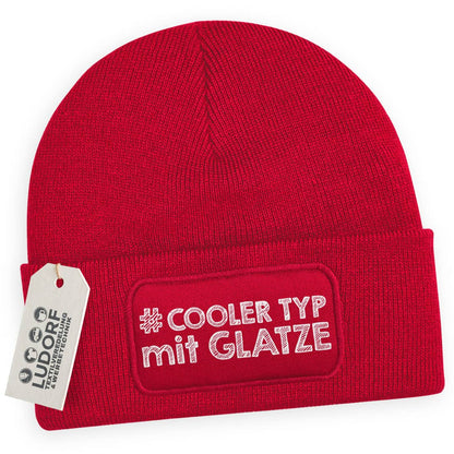 Männer Wintermütze Rot – Motiv Cooler Typ mit Glatze