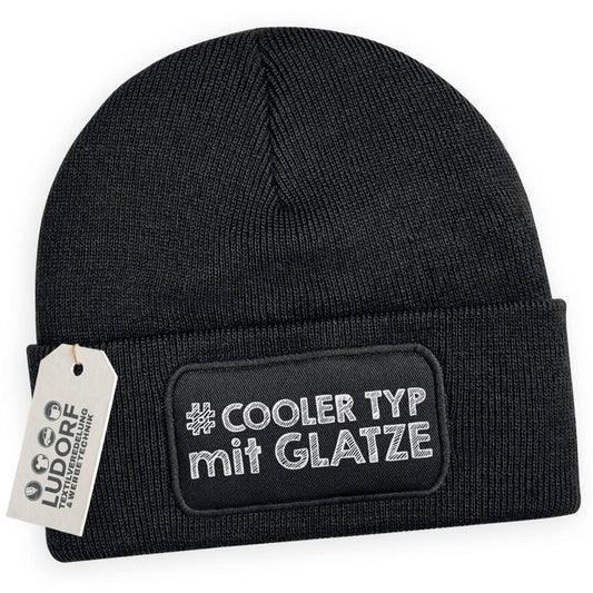 Männer Wintermütze Schwarz – Motiv Cooler Typ mit Glatze