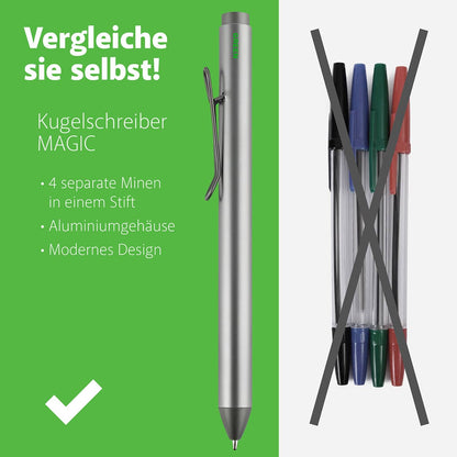 MAGIC 4-in-1 Kugelschreiber – vier Farben in einem Stift im Vergleich zu einzelnen Stiften