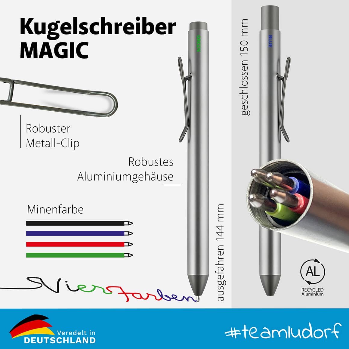 MAGIC Kugelschreiber technische Details – austauschbare Minen und Dokumental Tinte