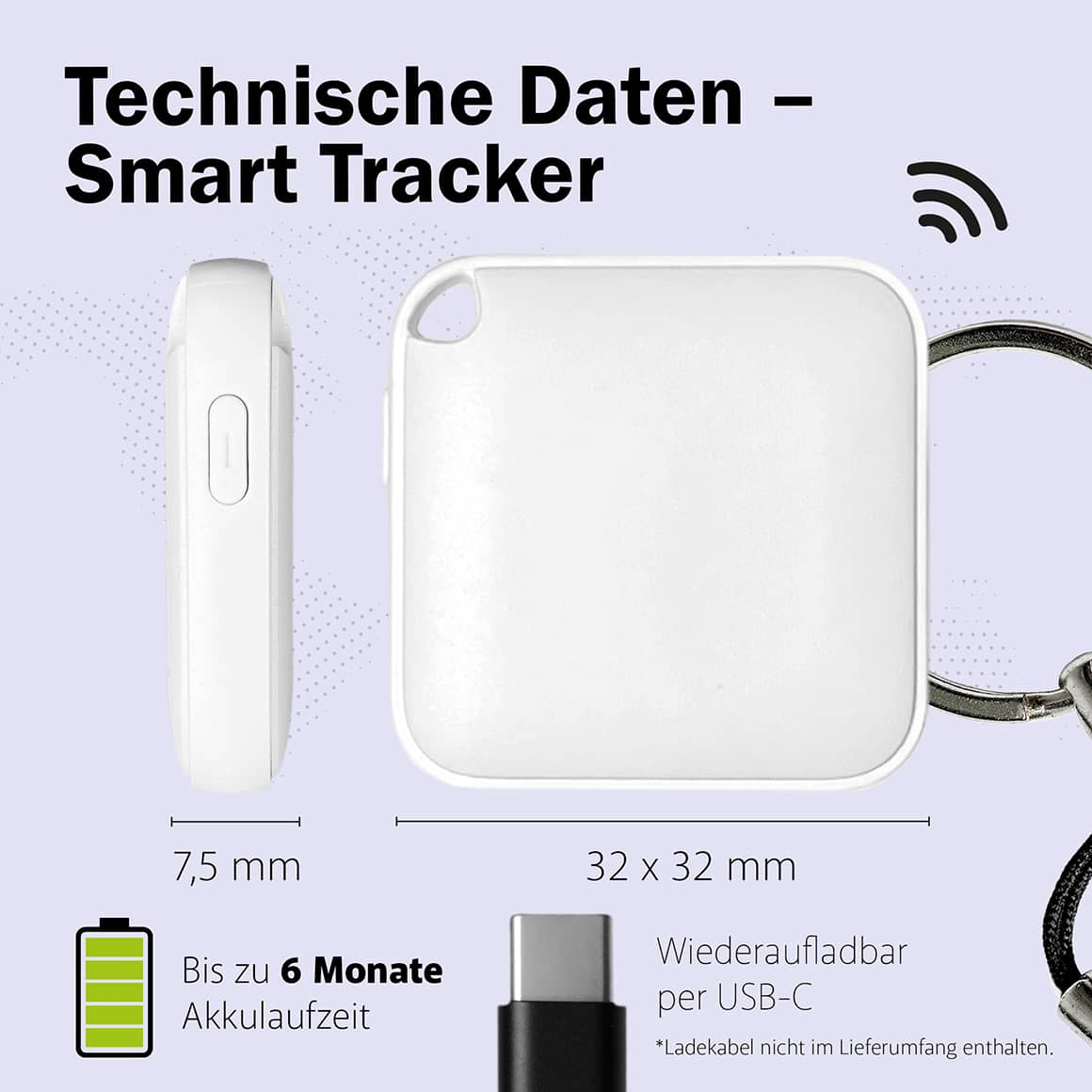 Wiederaufladbarer Smart Tracker & Schlüsselfinder – iOS & Android Ludorf Textilveredelung & Werbetechnik