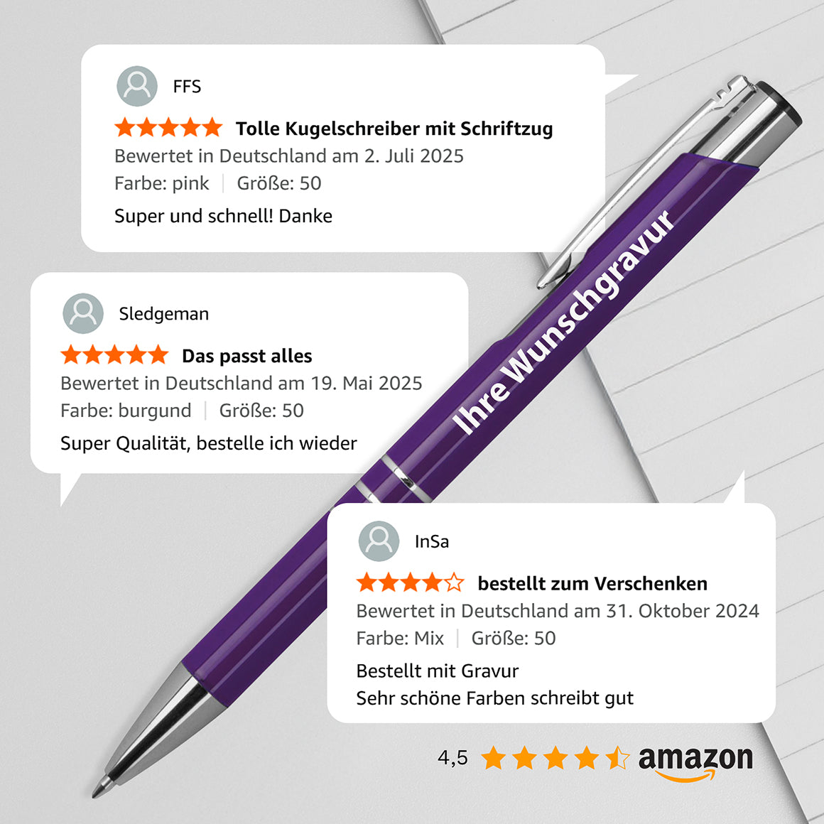 Kundenbewertungen für den DELTA UNI Metall Kugelschreiber mit 4,5 Sterne Bewertung auf Amazon