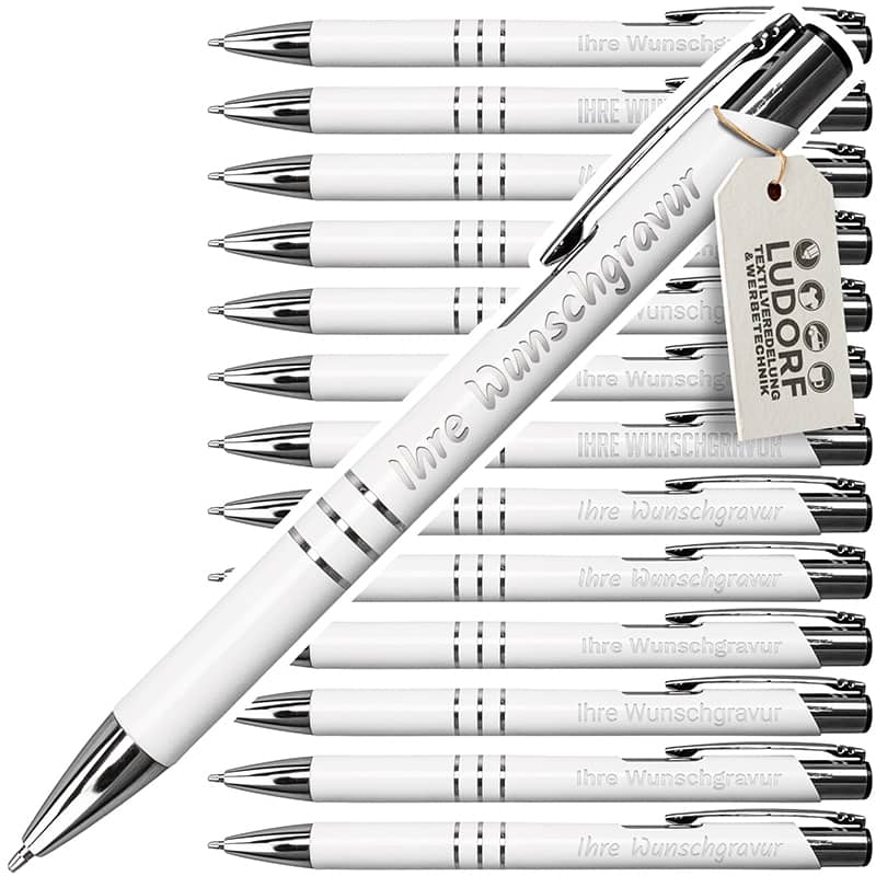 Metall-Kugelschreiber GAMMA in Weiß – personalisierbar mit Logo und Gravur
