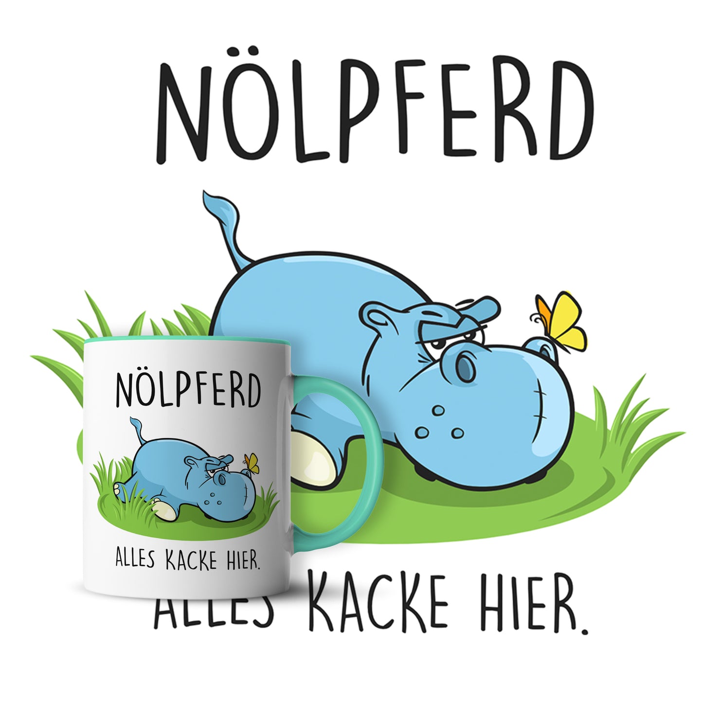 #teamludorf - Tasse - Humorvolles Nilpferd Design Alles Kacke - Altrosa Henkel und Inneres - Robuste Keramik Kaffeetasse, Spülmaschinenfest, Mikrowellengeeignet, Geschenk für Frauen Ludorf Textilveredelung & Werbetechnik