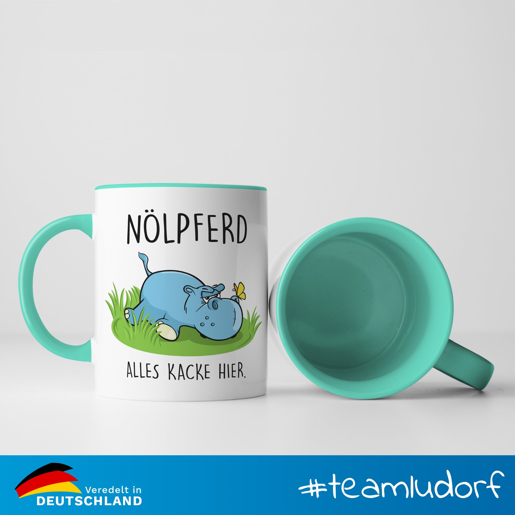#teamludorf - Tasse - Humorvolles Nilpferd Design Alles Kacke - Altrosa Henkel und Inneres - Robuste Keramik Kaffeetasse, Spülmaschinenfest, Mikrowellengeeignet, Geschenk für Frauen Ludorf Textilveredelung & Werbetechnik