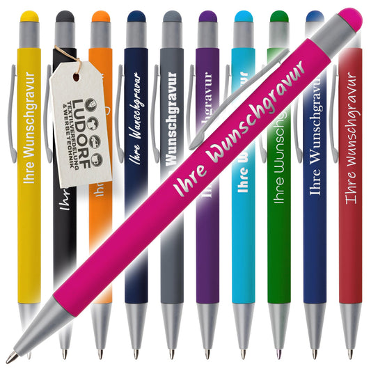 50x Metall-Kugelschreiber GRIP Touch inkl. Lasergravur – Soft-Touch & Stylus #teamludorf