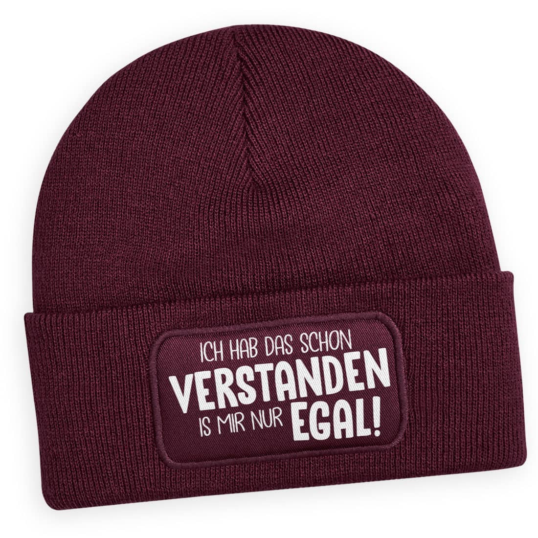 Burgundy Wintermütze mit lustigem Spruch ‚Ich hab das schon verstanden, ist mir aber egal