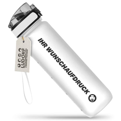 Trinkflasche CAMPOS 1000 ml Transparent – klare BPA-freie Trinkflasche mit Logo