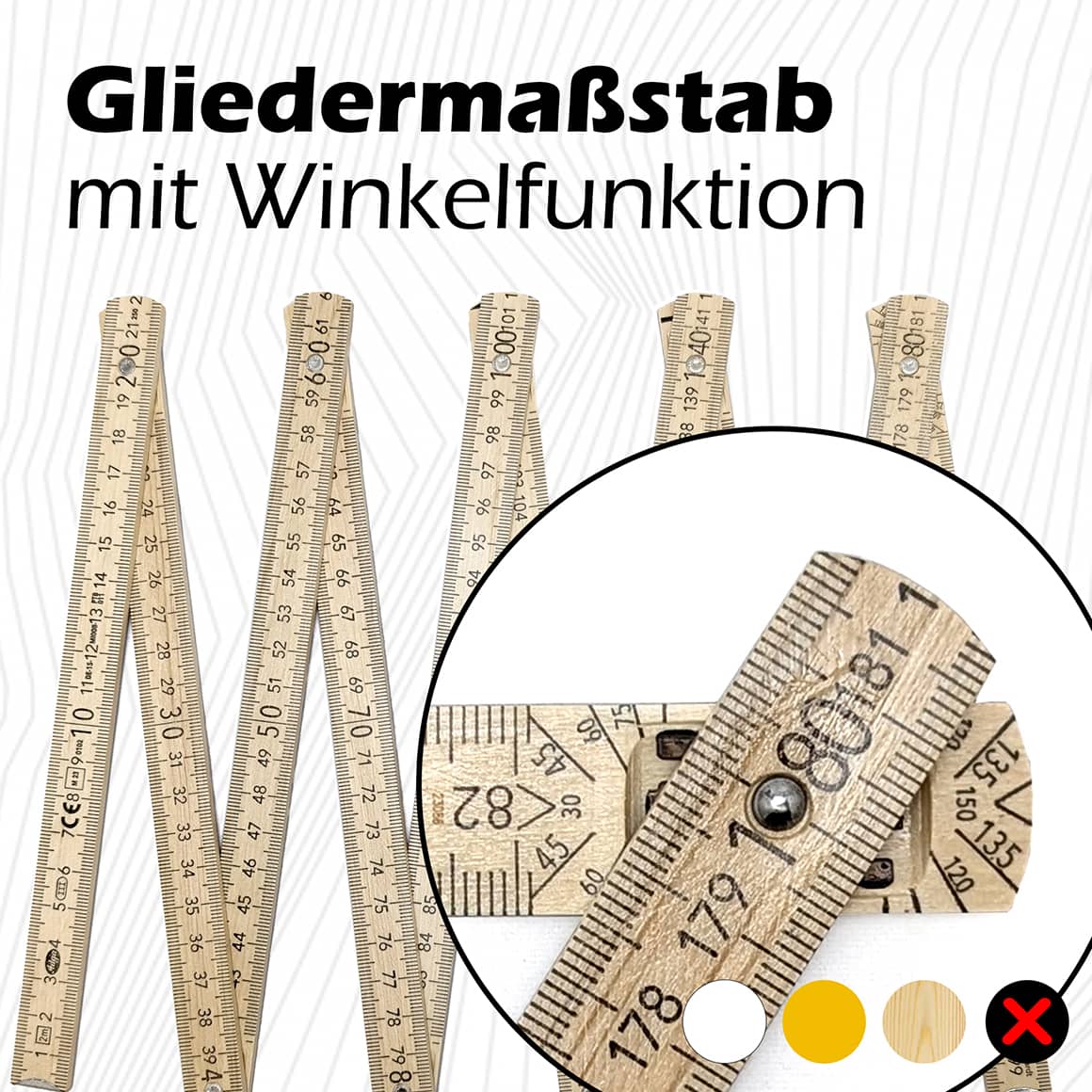 Gliedermassstab 2 m mit aufgedruckten Winkelgraden für präzises Messen