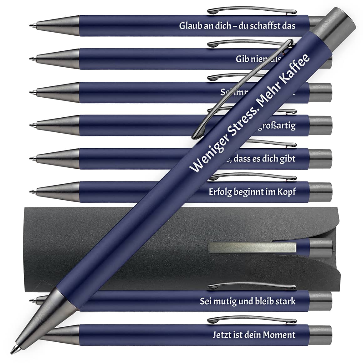 OMEGA Kugelschreiber in Blau mit motivierenden Sprüchen – 10er Set