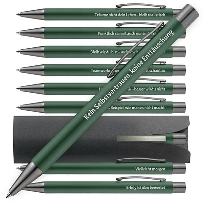 OMEGA Kugelschreiber in Grün mit Büro-Humor Sprüchen – 10er Set 