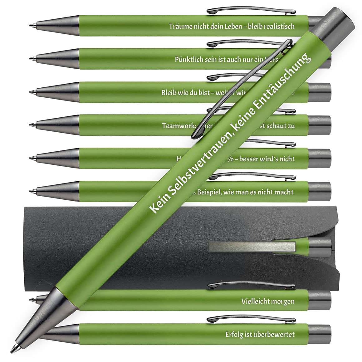 OMEGA Kugelschreiber in Lime mit Büro-Humor Sprüchen – 10er Set