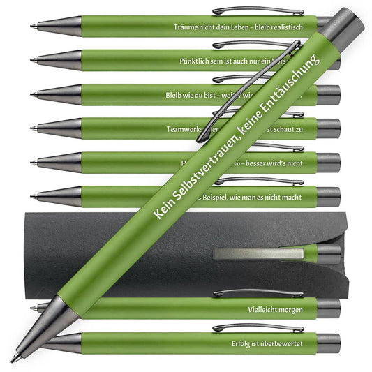 OMEGA Kugelschreiber in Lime mit Büro-Humor Sprüchen – 10er Set
