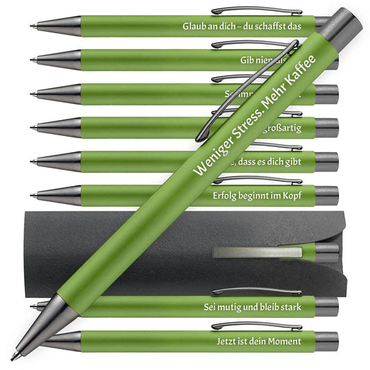 OMEGA Kugelschreiber in Lime mit motivierenden Sprüchen – 10er Set
