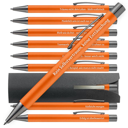 OMEGA Kugelschreiber in Orange mit Büro-Humor Sprüchen – 10er Set