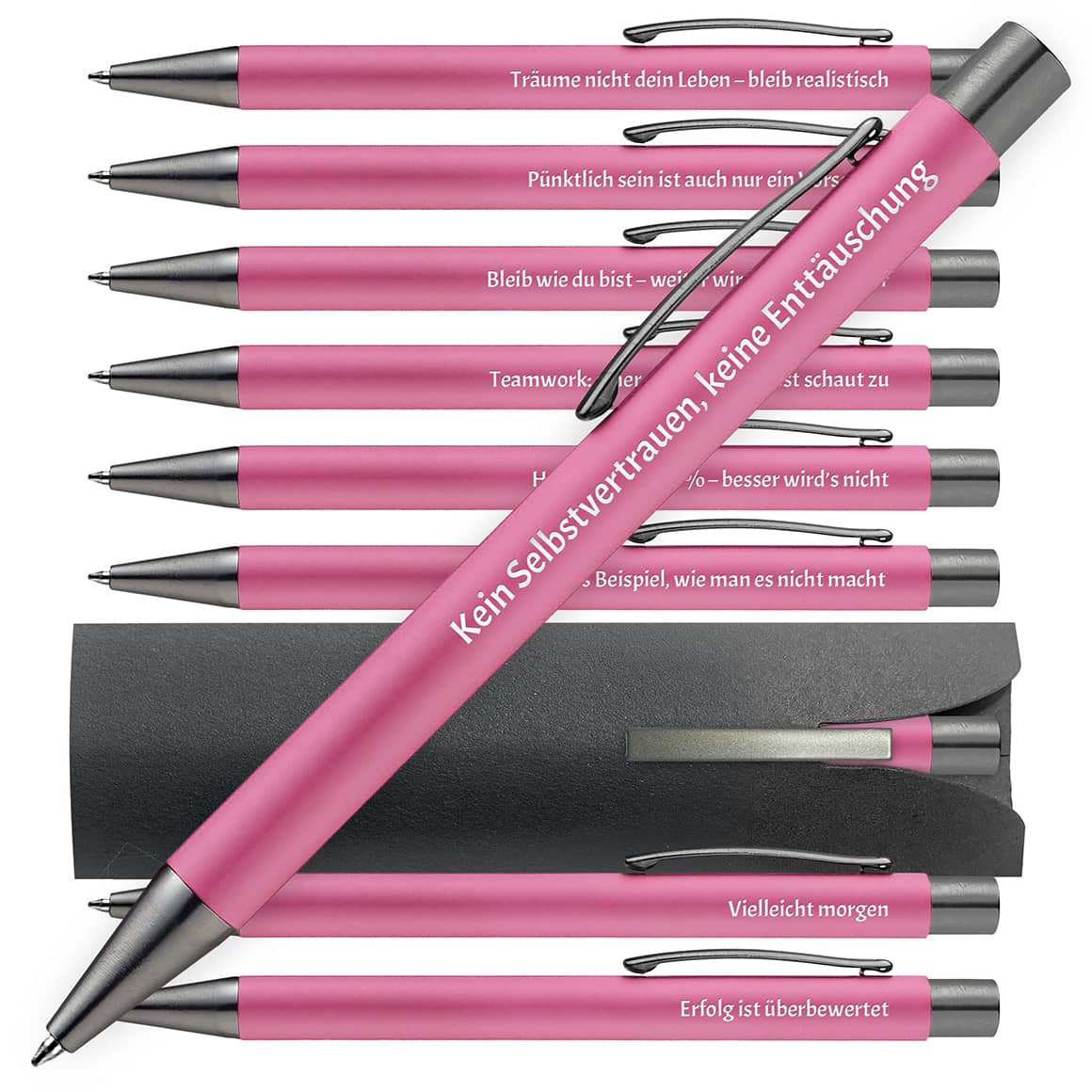 OMEGA Kugelschreiber in Rosa mit Büro-Humor Sprüchen – 10er Set