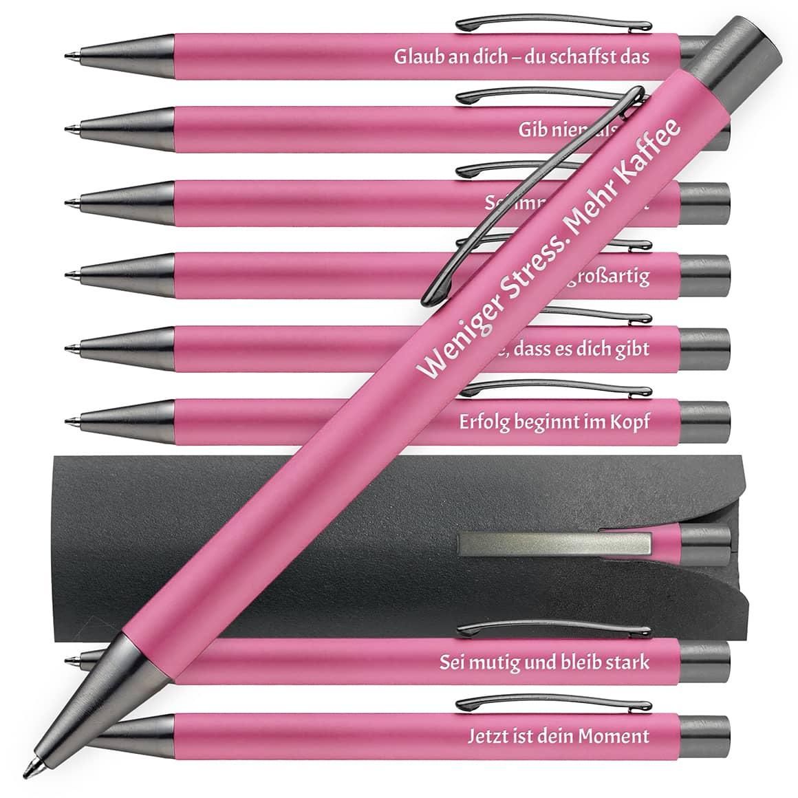 OMEGA Kugelschreiber in Rosa mit motivierenden Sprüchen – 10er Set