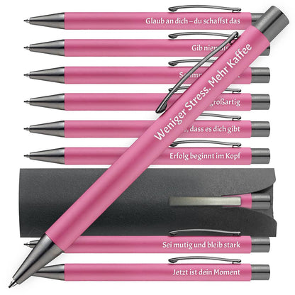 OMEGA Kugelschreiber in Rosa mit motivierenden Sprüchen – 10er Set