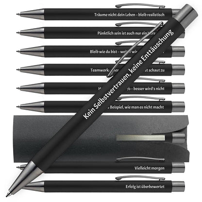 OMEGA Kugelschreiber in Schwarz mit Büro-Humor Sprüchen – 10er Set