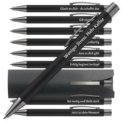 OMEGA Kugelschreiber in Schwarz mit motivierenden Sprüchen – 10er Set