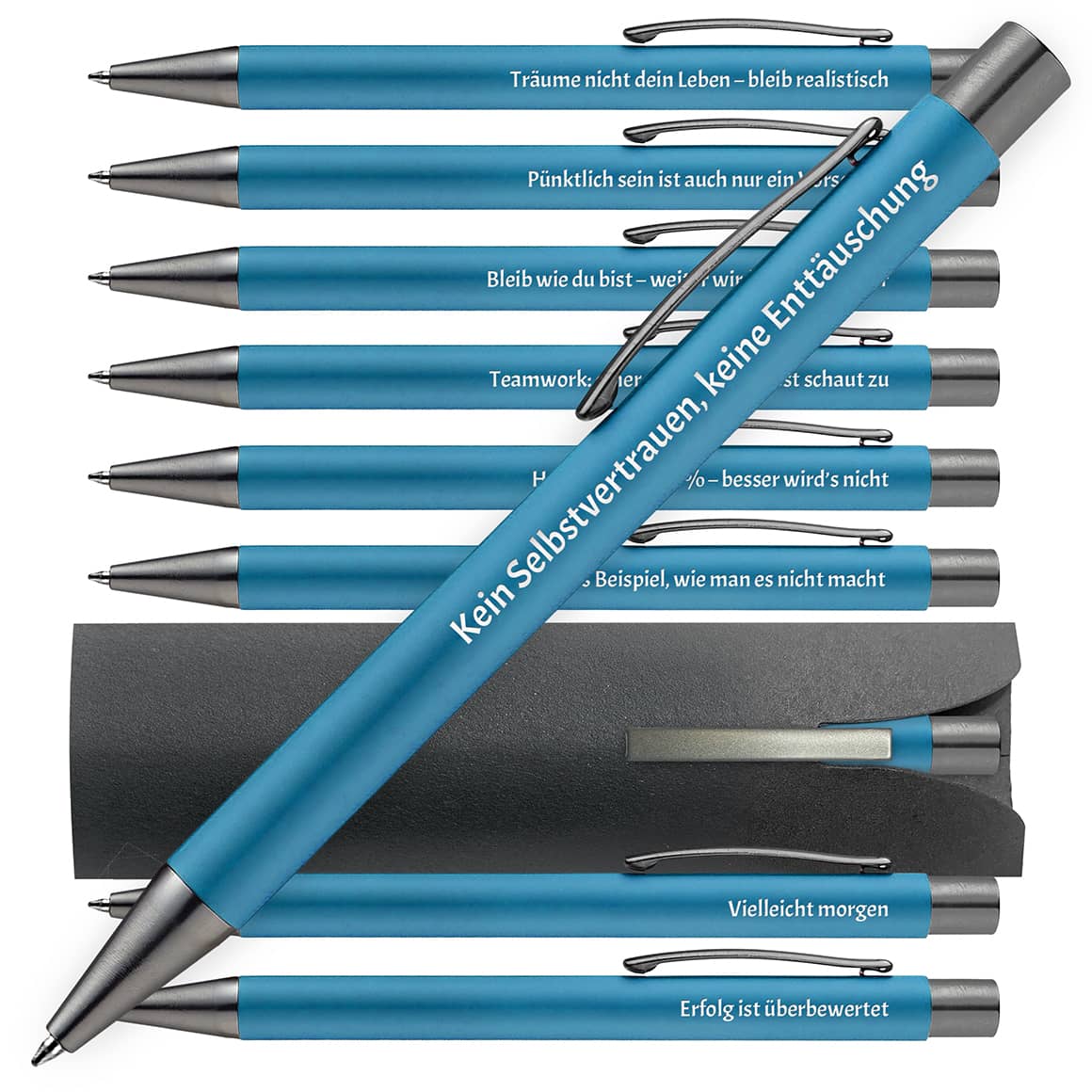 OMEGA Kugelschreiber in Blau mit Büro-Humor Sprüchen – 10er Set