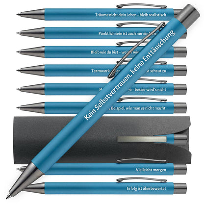 OMEGA Kugelschreiber in Blau mit Büro-Humor Sprüchen – 10er Set