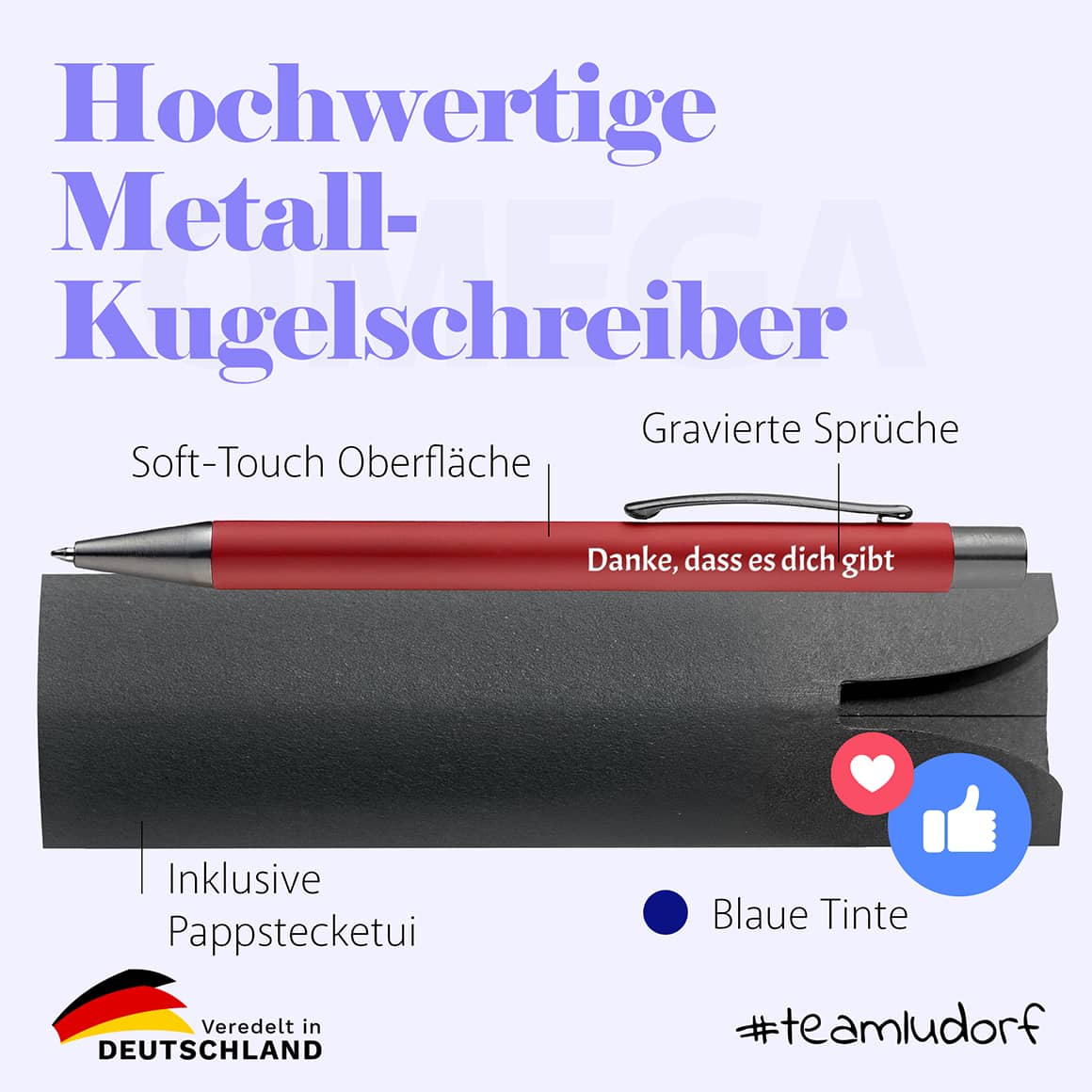 OMEGA Kugelschreiber aus Aluminium mit Soft-Touch Oberfläche und Lasergravur