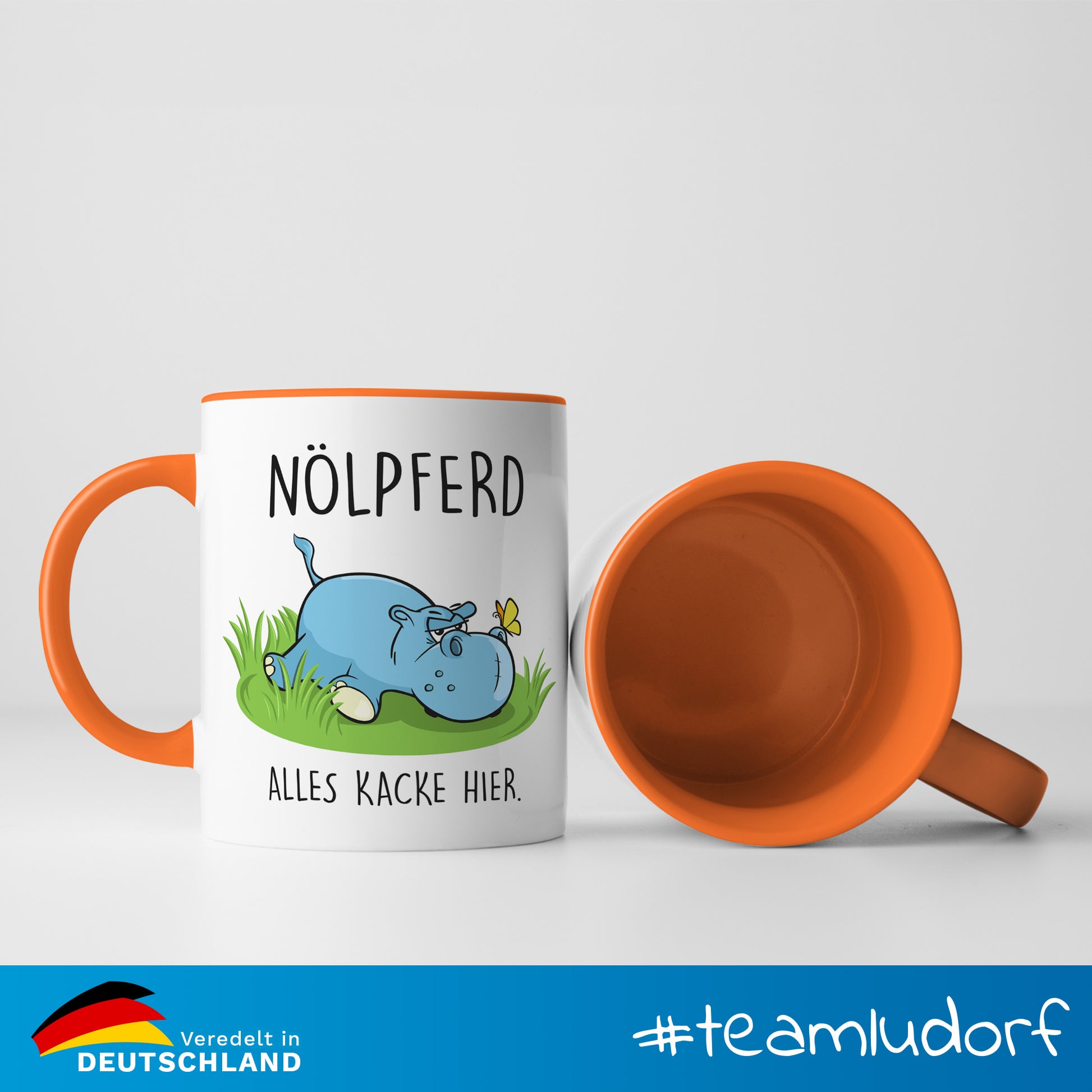 #teamludorf - Tasse - Humorvolles Nilpferd Design Alles Kacke - Altrosa Henkel und Inneres - Robuste Keramik Kaffeetasse, Spülmaschinenfest, Mikrowellengeeignet, Geschenk für Frauen Ludorf Textilveredelung & Werbetechnik