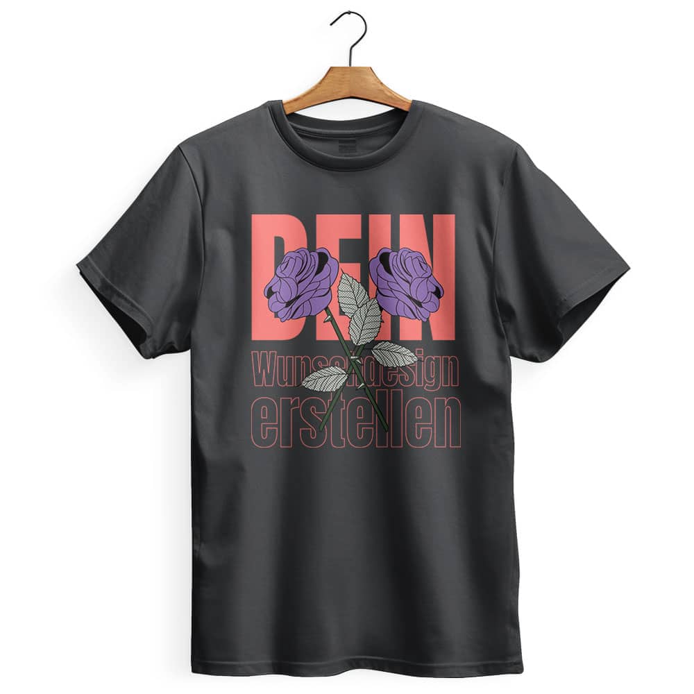 Personalisierbares schwarzes T-Shirt mit individuellem Druckbeispiel, Vorderansicht