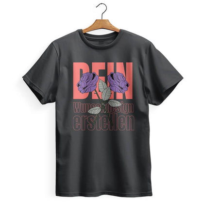 Personalisierbares schwarzes T-Shirt mit individuellem Druckbeispiel, Vorderansicht