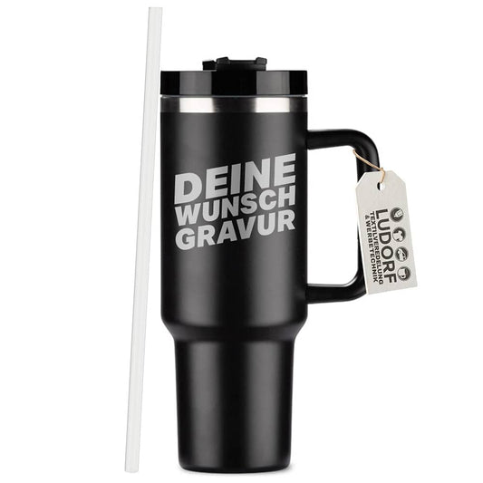 Personalisierter Thermobecher 1000ml mit Strohhalm & Henkel inkl. individuellen Gravur #teamludorf