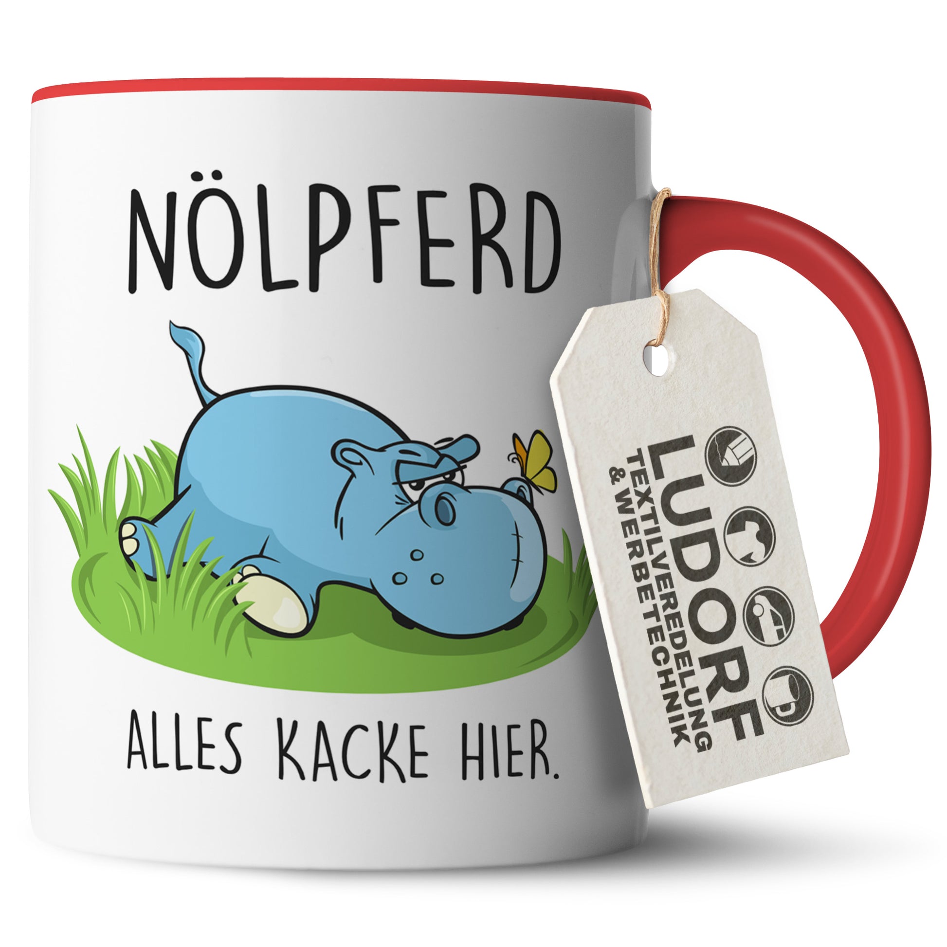 #teamludorf - Tasse - Humorvolles Nilpferd Design Alles Kacke - Altrosa Henkel und Inneres - Robuste Keramik Kaffeetasse, Spülmaschinenfest, Mikrowellengeeignet, Geschenk für Frauen Ludorf Textilveredelung & Werbetechnik