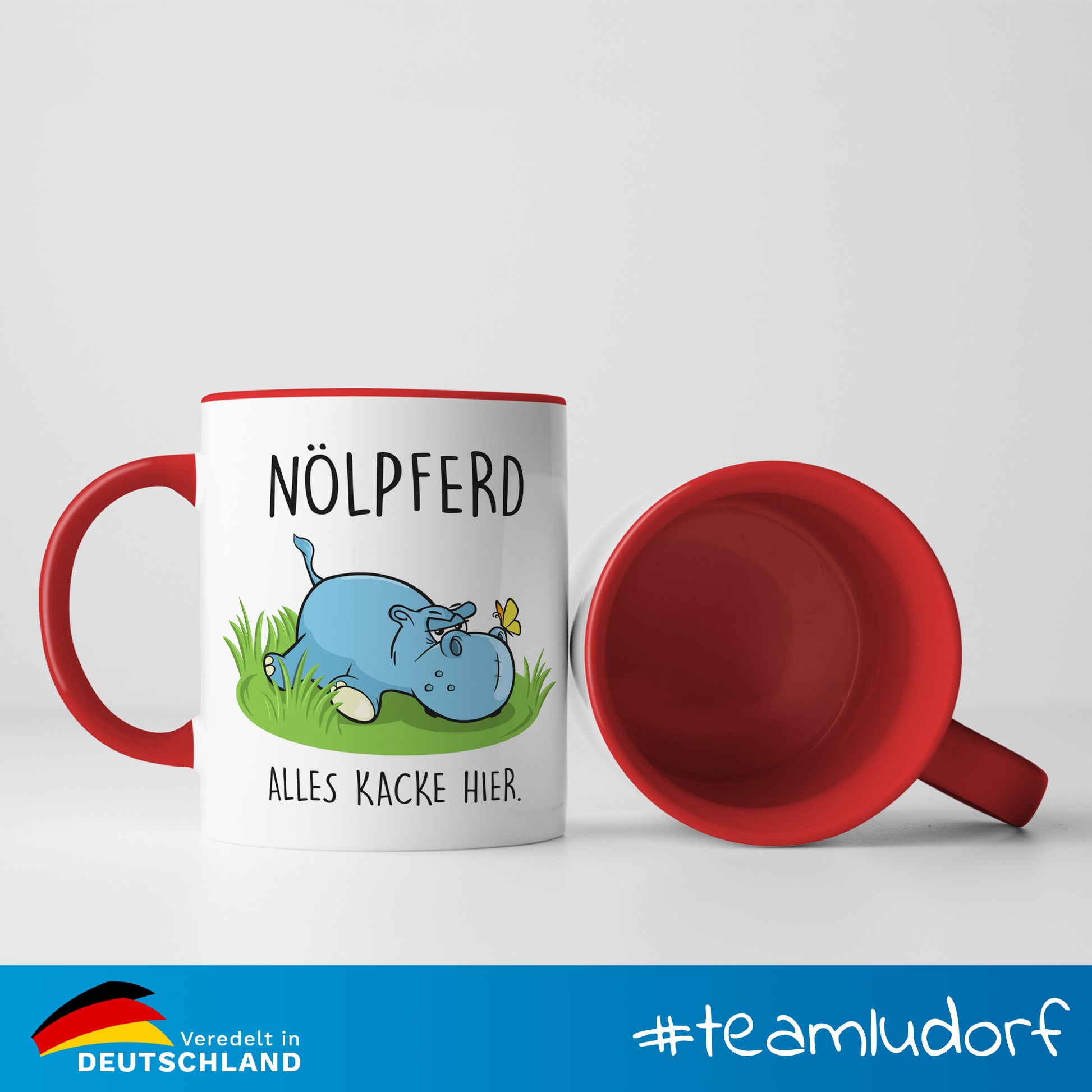 #teamludorf - Tasse - Humorvolles Nilpferd Design Alles Kacke - Altrosa Henkel und Inneres - Robuste Keramik Kaffeetasse, Spülmaschinenfest, Mikrowellengeeignet, Geschenk für Frauen Ludorf Textilveredelung & Werbetechnik
