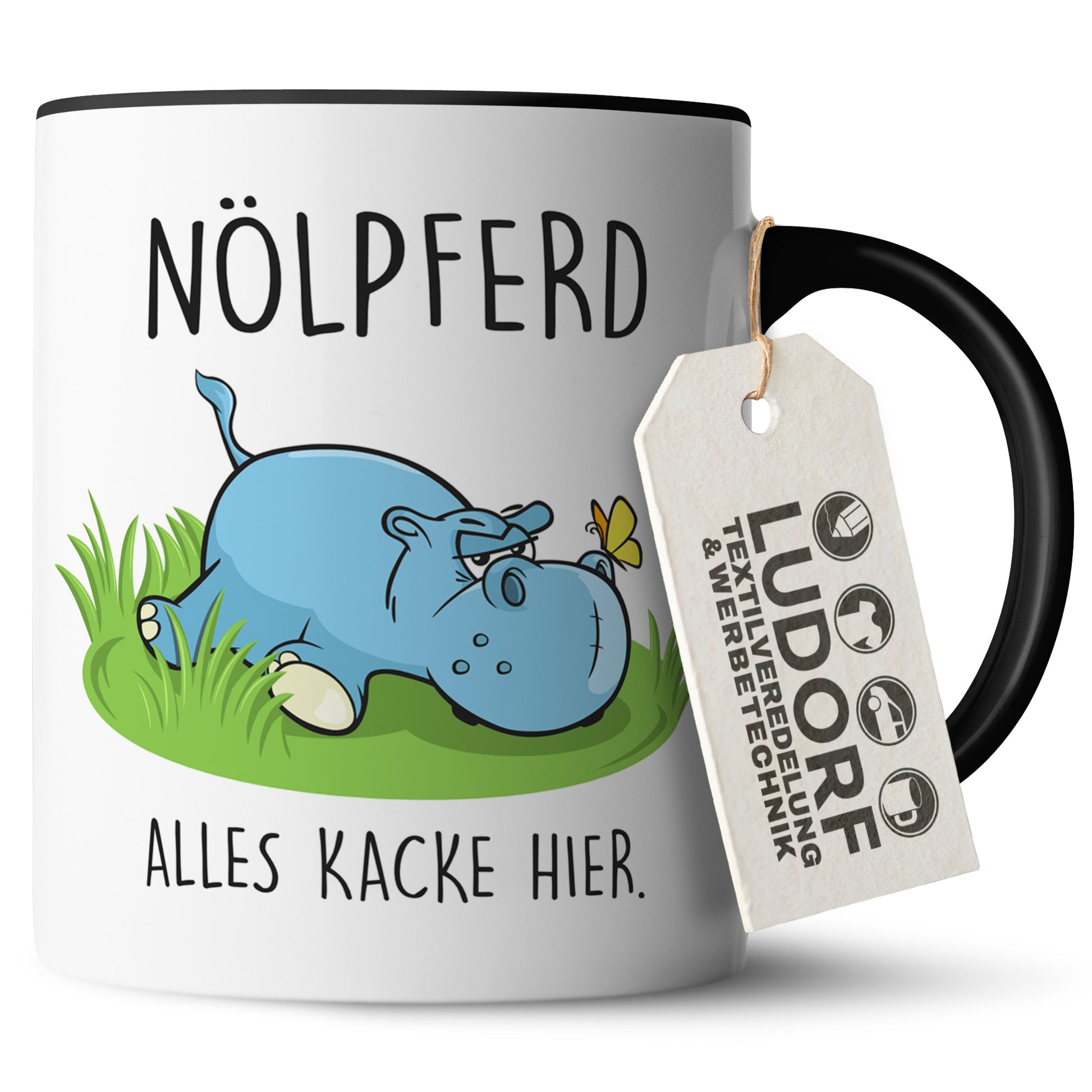 #teamludorf - Tasse - Humorvolles Nilpferd Design Alles Kacke - Altrosa Henkel und Inneres - Robuste Keramik Kaffeetasse, Spülmaschinenfest, Mikrowellengeeignet, Geschenk für Frauen Ludorf Textilveredelung & Werbetechnik