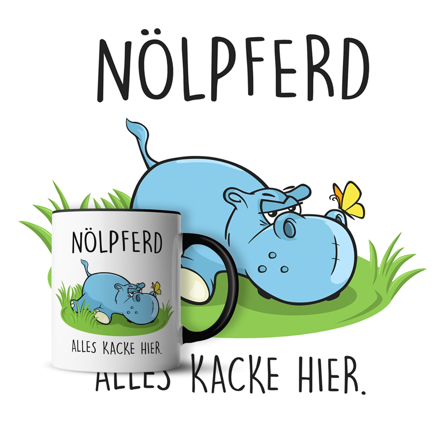 #teamludorf - Tasse - Humorvolles Nilpferd Design Alles Kacke - Altrosa Henkel und Inneres - Robuste Keramik Kaffeetasse, Spülmaschinenfest, Mikrowellengeeignet, Geschenk für Frauen Ludorf Textilveredelung & Werbetechnik