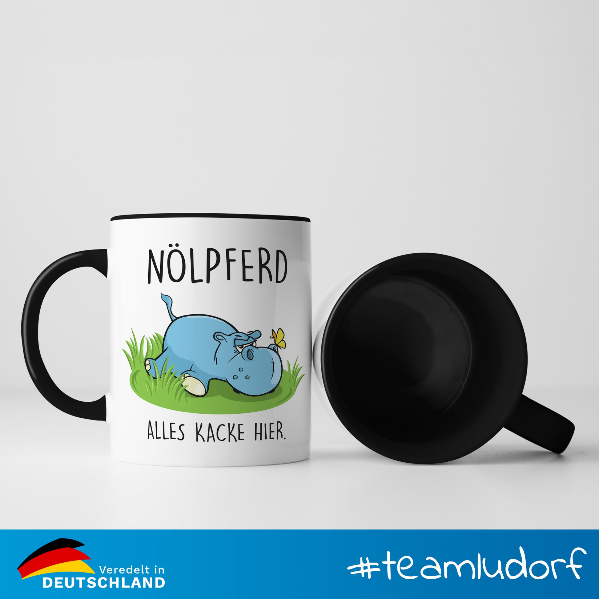 #teamludorf - Tasse - Humorvolles Nilpferd Design Alles Kacke - Altrosa Henkel und Inneres - Robuste Keramik Kaffeetasse, Spülmaschinenfest, Mikrowellengeeignet, Geschenk für Frauen Ludorf Textilveredelung & Werbetechnik