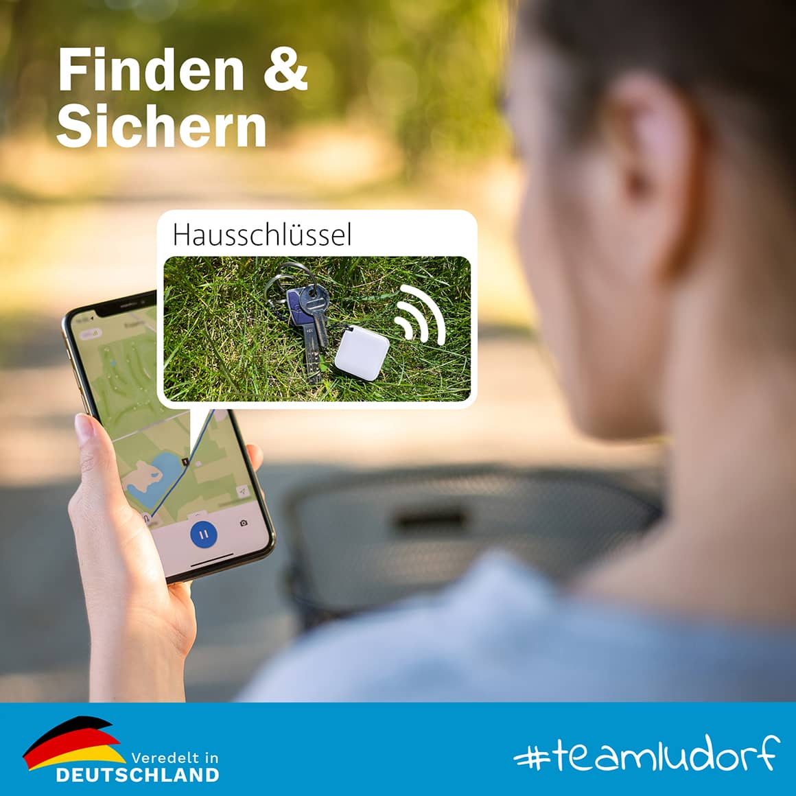 Wiederaufladbarer Smart Tracker & Schlüsselfinder – iOS & Android Ludorf Textilveredelung & Werbetechnik