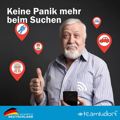 Wiederaufladbarer Smart Tracker & Schlüsselfinder – iOS & Android Ludorf Textilveredelung & Werbetechnik
