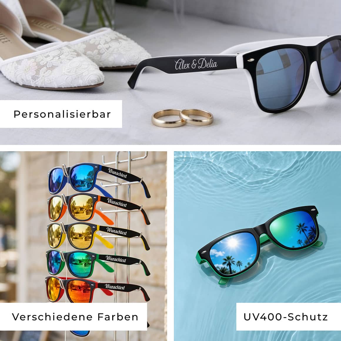Gruppe von Menschen trägt SOLIS Sonnenbrillen – ideal für Events und Festivals
