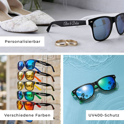 Gruppe von Menschen trägt SOLIS Sonnenbrillen – ideal für Events und Festivals