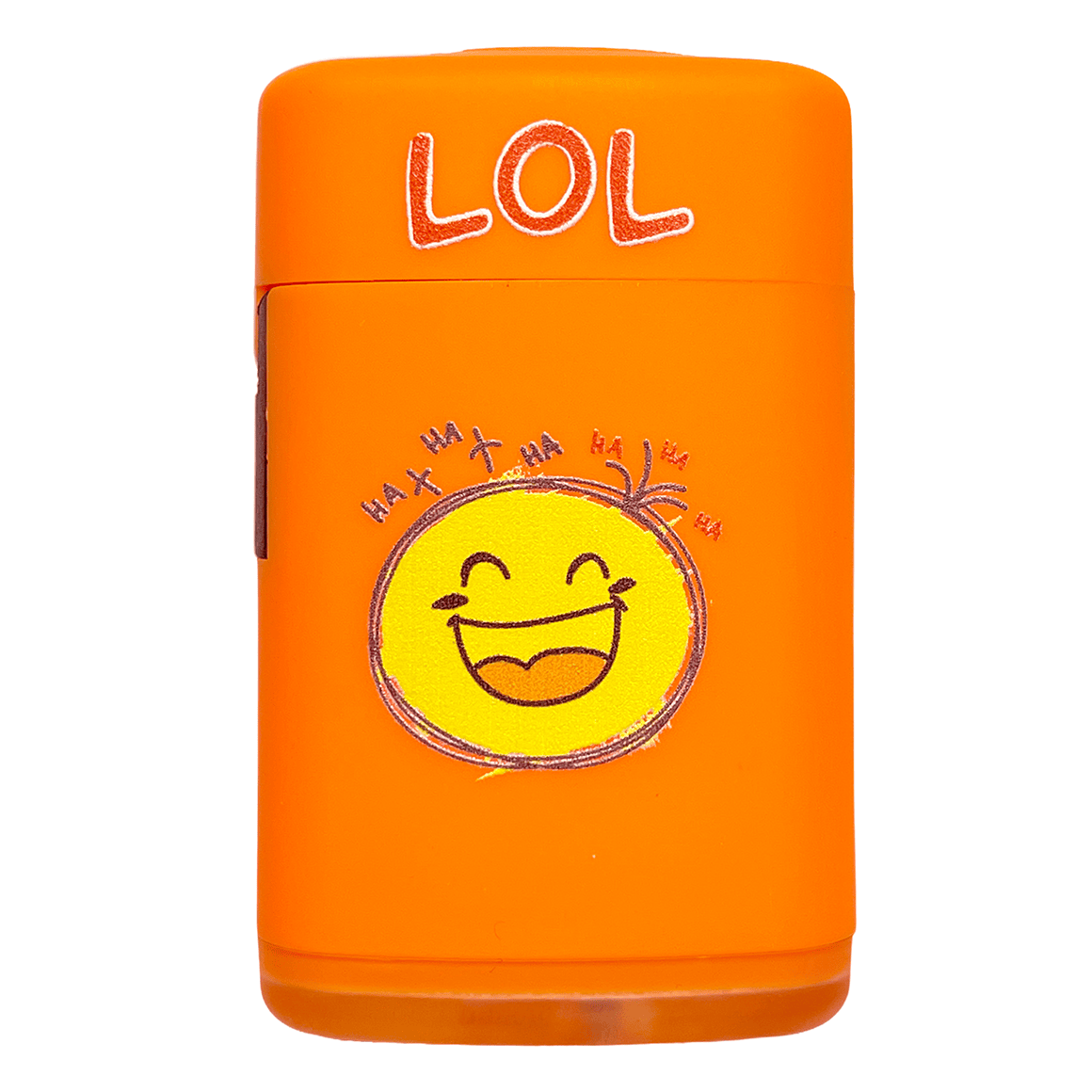 Oranges Sturmfeuerzeug mit LOL Emoji Druck und nachfüllbarer Jet-Flamme